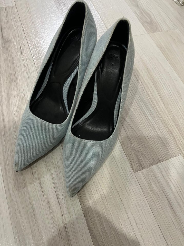 Gri Kot Kumaş Tokalı Stiletto - Görsel 4