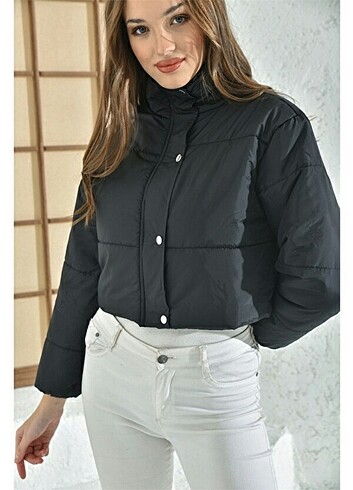 s Beden siyah Renk Bigdart Crop Mont (Yepyeni)