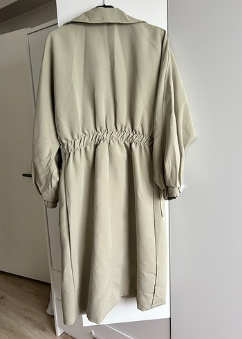 Bej Uzun Kadın Trençkot Düğmeli Kesim - Görsel 3