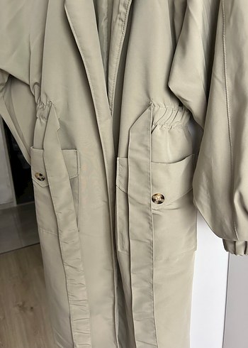 Bej Uzun Kadın Trençkot Düğmeli Kesim - Görsel 2