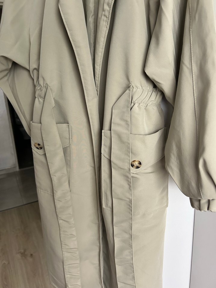 Bej Uzun Kadın Trençkot Düğmeli Kesim - Görsel 2