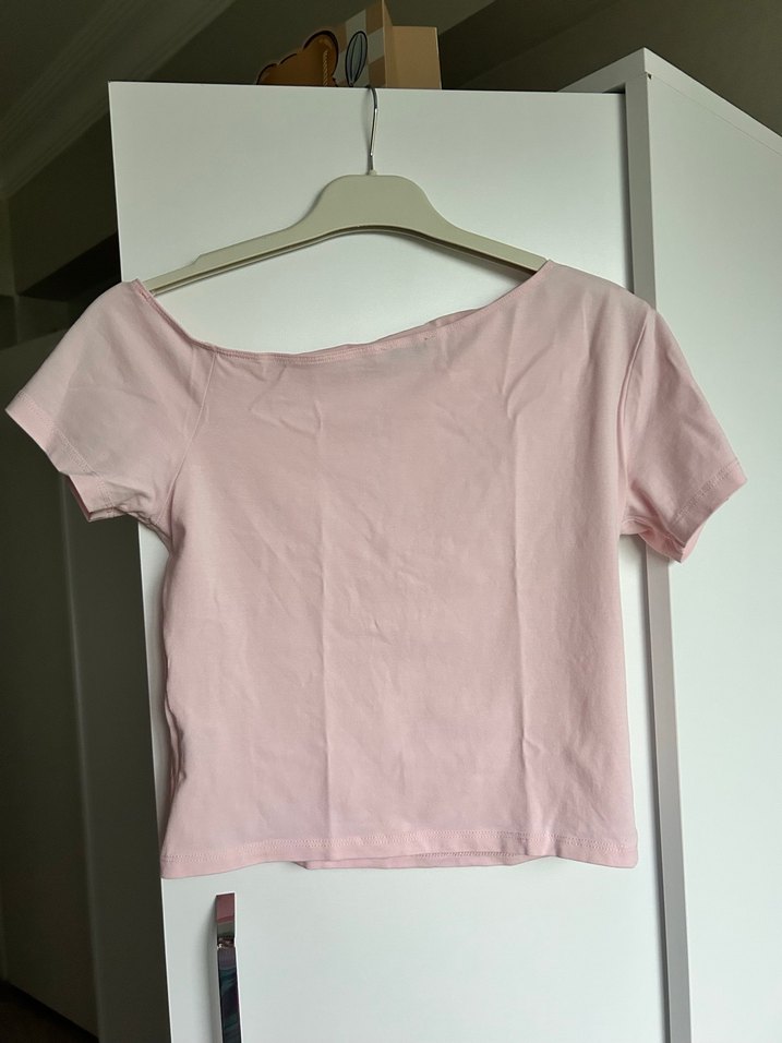 Pembe Kısa Kollu Mini Kadın Tişört - Görsel 2