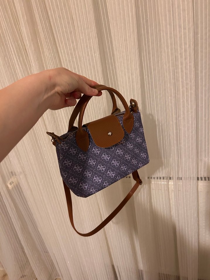 Kahverengi Tokalı Gri Baskılı Kadın Çanta - Görsel 2