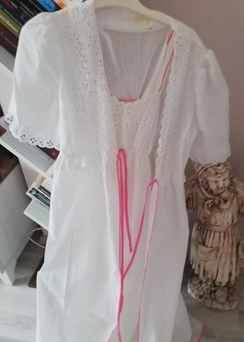 Vintage gecelik sabahlık takım Nakışlı Beyaz  Gecelik - Görsel 2