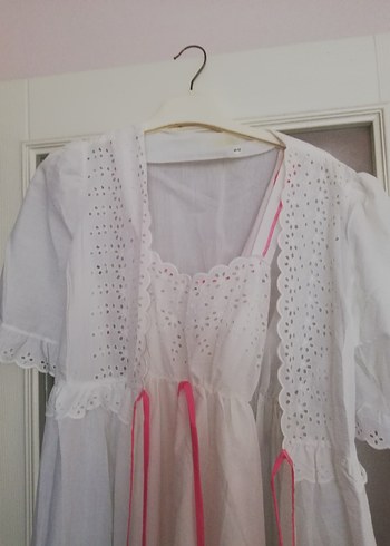 Vintage gecelik sabahlık takım Nakışlı Beyaz  Gecelik - Görsel 4