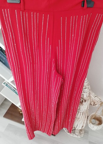 Diğer Parlak Kırmızı Pilili Kadın Kumaş Pantolon