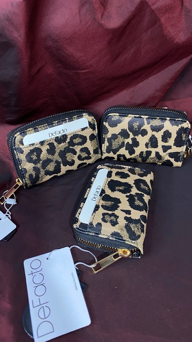 Deri Leopar Desenli Fermuarlı Kadın Cüzdanı - Görsel 2
