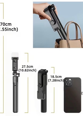 Işıklı Selfie Çubuğu ve Tripod - Görsel 2
