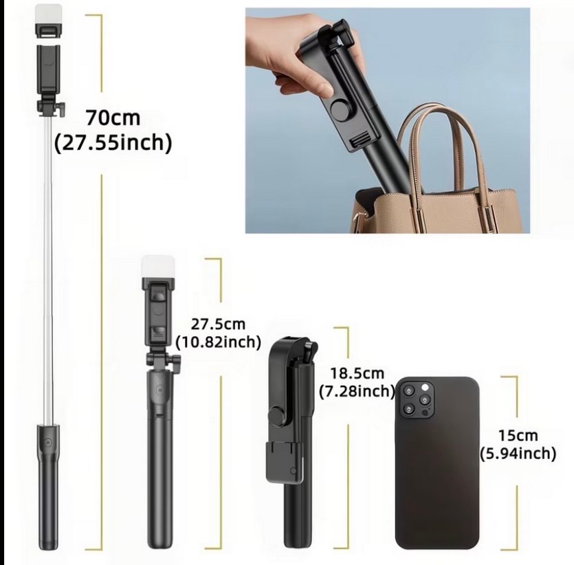 Işıklı Selfie Çubuğu ve Tripod - Görsel 2