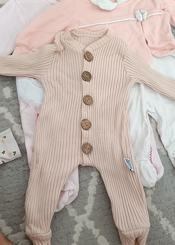 0-3 Ay Beden pembe Renk Kız Çocuk Pembe Pamuklu Uzun Kollu Pijama