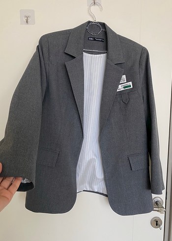 Gri Düğmeli Kadın Blazer Ceket