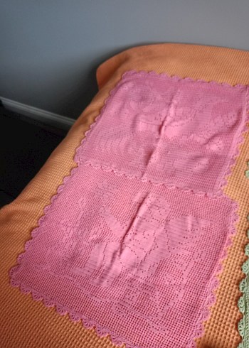 El Yapımı Pembe Dantel kırlent. - Görsel 3