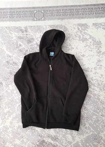 Erkek Siyah Kapüşonlu Fermuarlı Sweatshirt