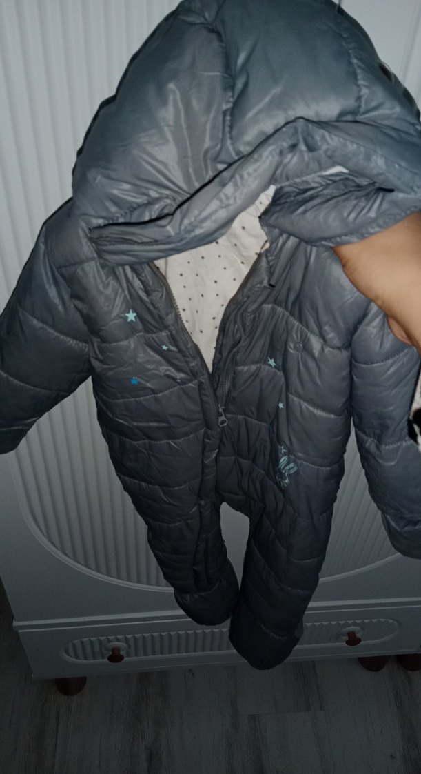 Gri Bebek Kışlık Tulum Kürklü Kapüşonlu - Görsel 3