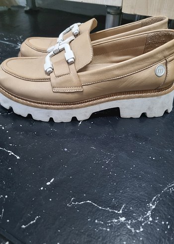 Mammamia Bej Tokalı Kadın Loafer Blok Topuklu