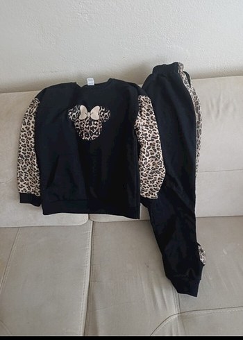 Leopar Desenli Siyah Kız Eşofman Takımı