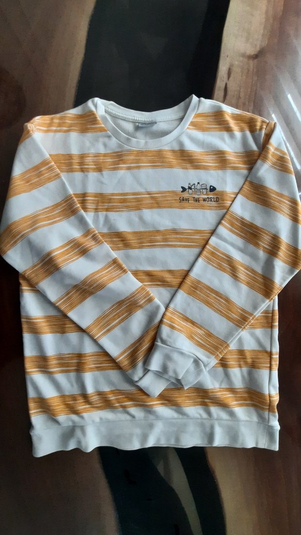 Beyaz Turuncu Çizgili Uzun Kollu Tişört - Görsel 2