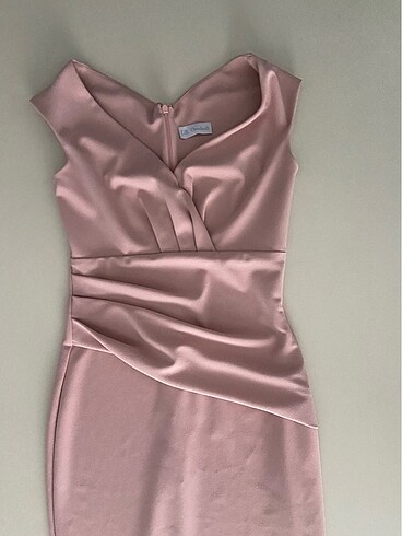 PUDRA PEMBE UZUN ELBİSE