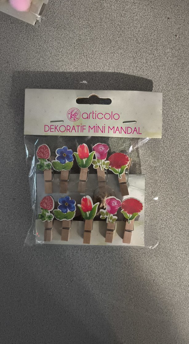 Renkli Çiçek Desenli Mini Mandal Seti - Görsel 3