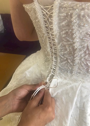 38 Beden Vintage Prenses Gelinlik Kırmızı Kuşaklı
