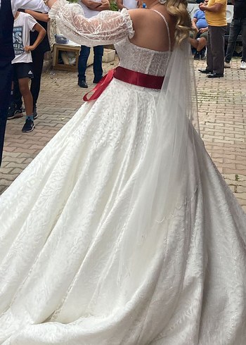 Vintage Prenses Gelinlik Kırmızı Kuşaklı