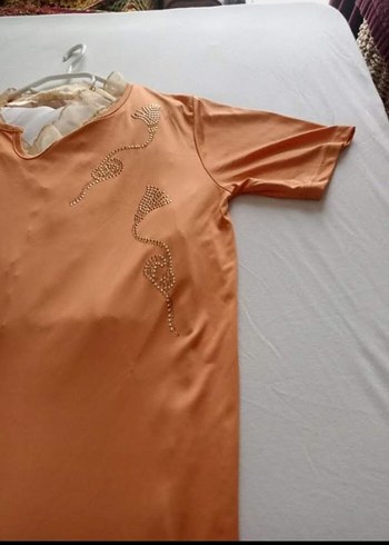 turuncu M beden işli çok şık sıfır elbise seten ipek - Görsel 4