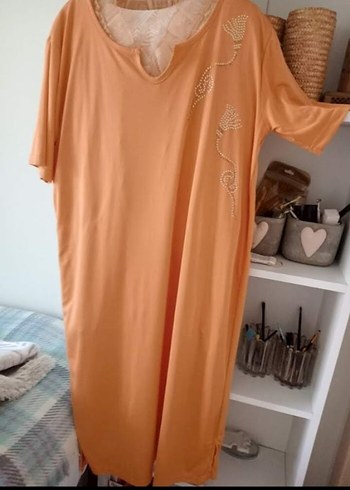 turuncu M beden işli çok şık sıfır elbise seten ipek - Görsel 2