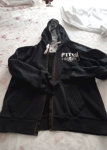 Fitch Siyah Kapüşonlu Fermuarlı Erkek Sweatshirt