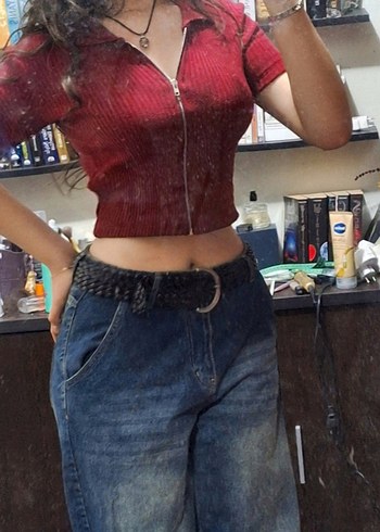 Diğer Fermuarlı Kırmızı Crop Kazak