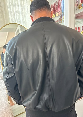 Siyah Deri Fermuarlı Ceket - Görsel 6