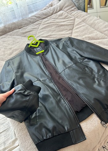 Siyah Deri Fermuarlı Ceket - Görsel 5