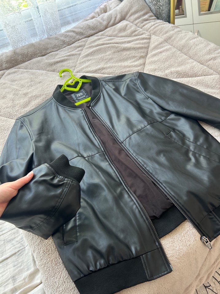 Siyah Deri Fermuarlı Ceket - Görsel 5