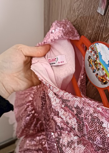 9 Yaş Beden Diger Kız Çocuk Pembe Kısa Kollu Fırfırlı Elbise