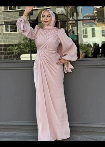 Pembe Drapeli Uzun Abiye Elbise - Görsel 2