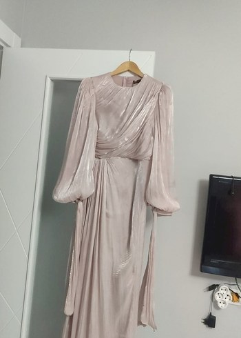 Pembe Drapeli Uzun Abiye Elbise - Görsel 5