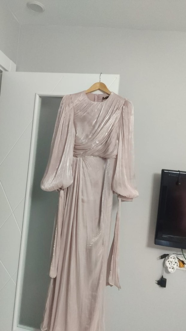 Pembe Drapeli Uzun Abiye Elbise - Görsel 5