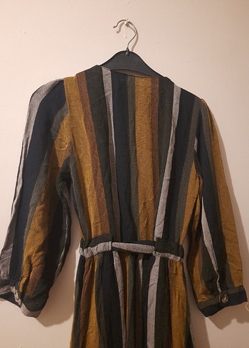 Düğmeli, Bol Kesim, Uzun Kahverengi Elbise - Görsel 6