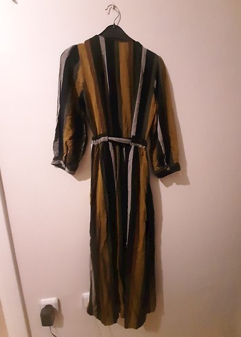 Düğmeli, Bol Kesim, Uzun Kahverengi Elbise - Görsel 5