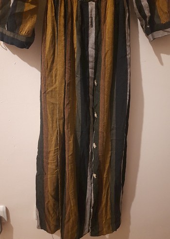 Düğmeli, Bol Kesim, Uzun Kahverengi Elbise - Görsel 3