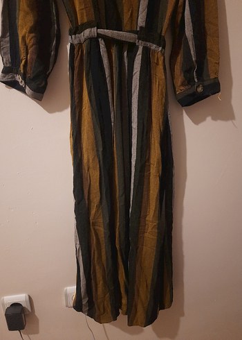 Düğmeli, Bol Kesim, Uzun Kahverengi Elbise - Görsel 7