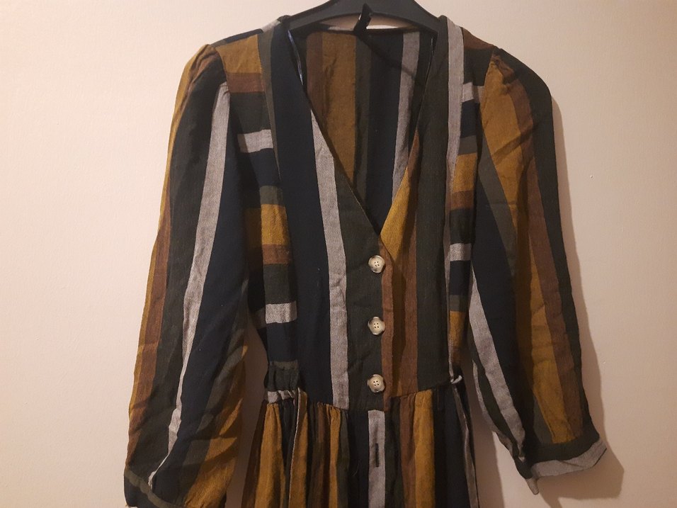 Düğmeli, Bol Kesim, Uzun Kahverengi Elbise - Görsel 2