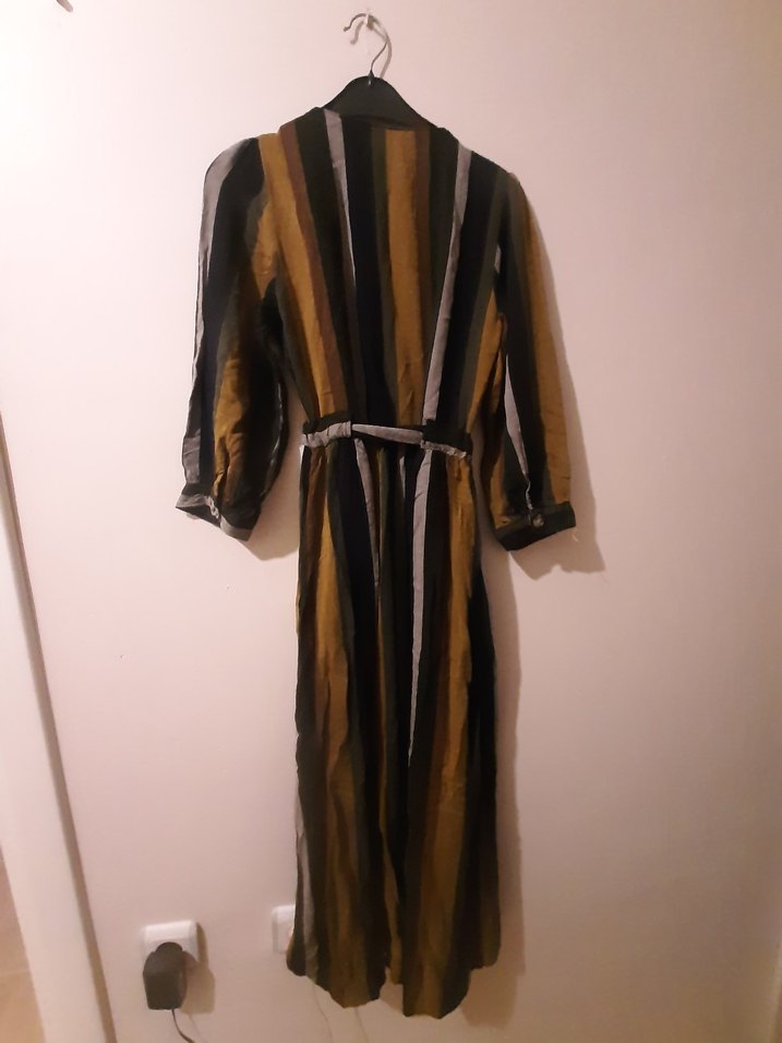 Düğmeli, Bol Kesim, Uzun Kahverengi Elbise - Görsel 5