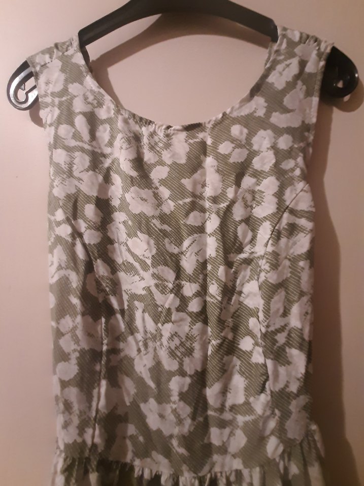 çağla yeşili Kamuflaj Desenli Uzun Keten Elbise - Görsel 2