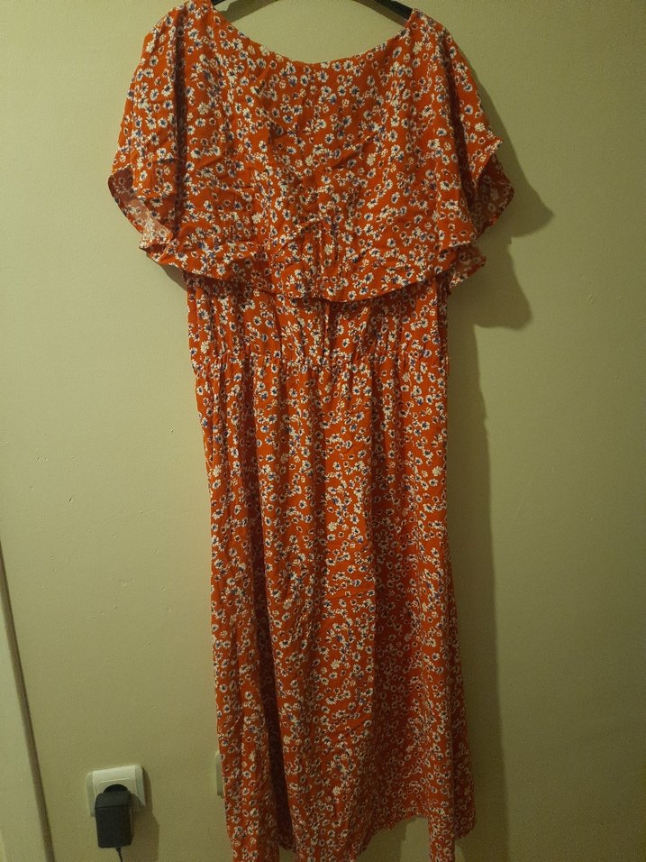 Bohem V Yaka Bağcıklı Uzun Elbise - Görsel 5