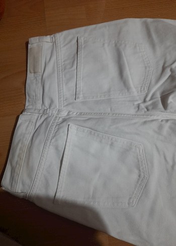 Düğmeli Beyaz  Kadın Kot Pantolon - Görsel 3