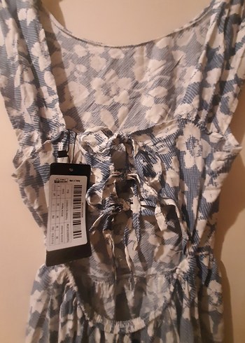 mavi Bağlamalı Desenli Uzun Bohem Elbise - Görsel 3