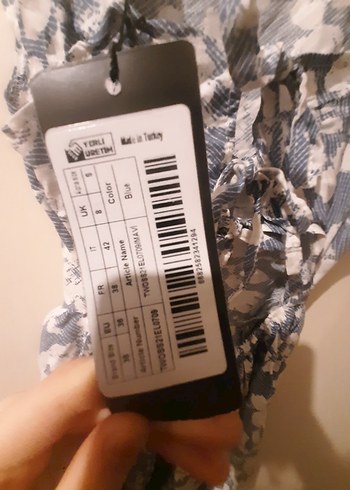 mavi Bağlamalı Desenli Uzun Bohem Elbise - Görsel 5