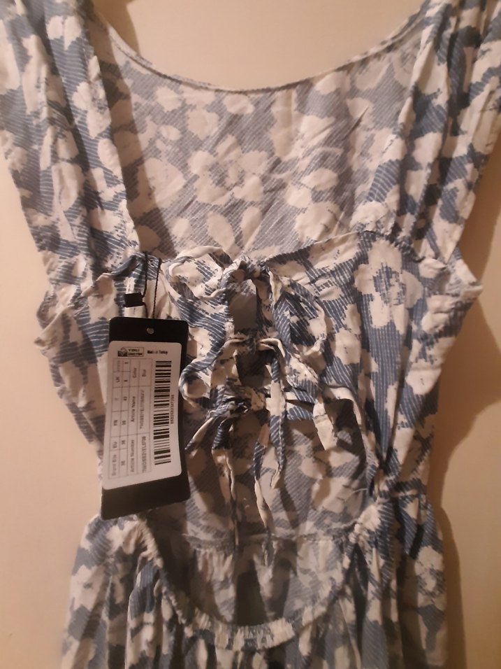 mavi Bağlamalı Desenli Uzun Bohem Elbise - Görsel 3