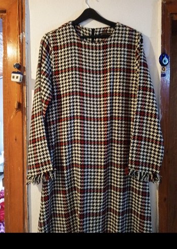 Ekoseli Uzun Kollu Kadın Elbise - Görsel 2