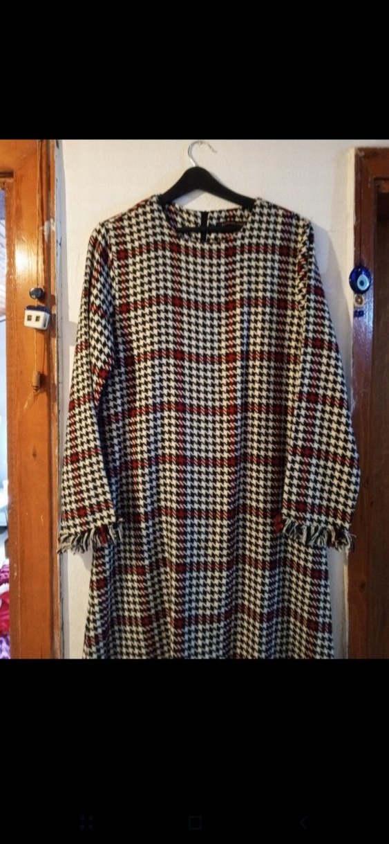 Ekoseli Uzun Kollu Kadın Elbise - Görsel 2